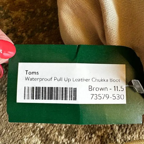 NEW Toms Men's Chukka Boots Waterproof Pull Up Leather Brown Size 11.5