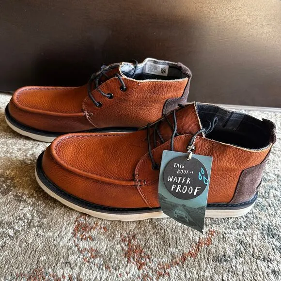 NEW Toms Men's Chukka Boots Waterproof Pull Up Leather Brown Size 11.5