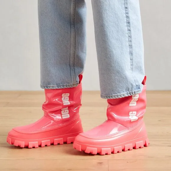 NEW UGG Classic Brellah Mini Logo Stripe Boots coral for women 563tn