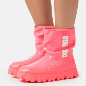 NEW UGG Classic Brellah Mini Logo Stripe Boots coral for women 563tn