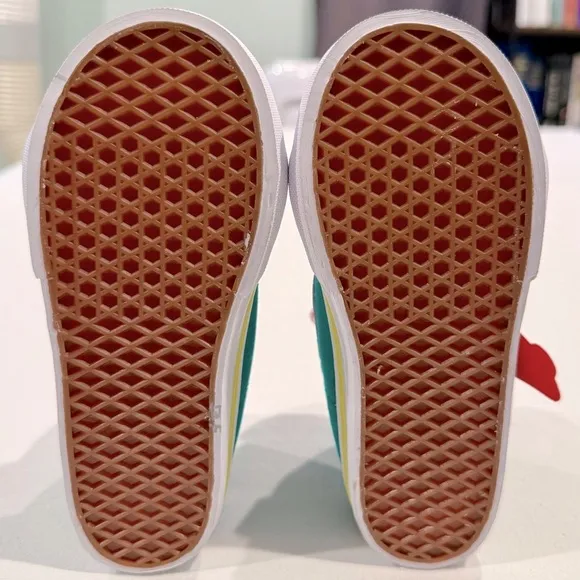 New Vans Dino SK-8 Hi Sneakers Boys 10 Girls Velcro Elastic Laces Suede Canvas