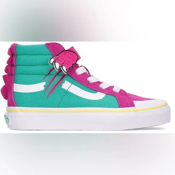 New Vans Dino SK-8 Hi Sneakers Boys 10 Girls Velcro Elastic Laces Suede Canvas