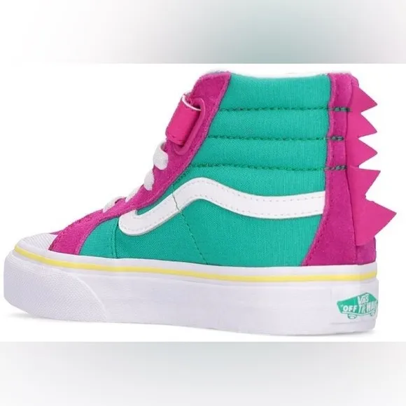 New Vans Dino SK-8 Hi Sneakers Boys 10 Girls Velcro Elastic Laces Suede Canvas