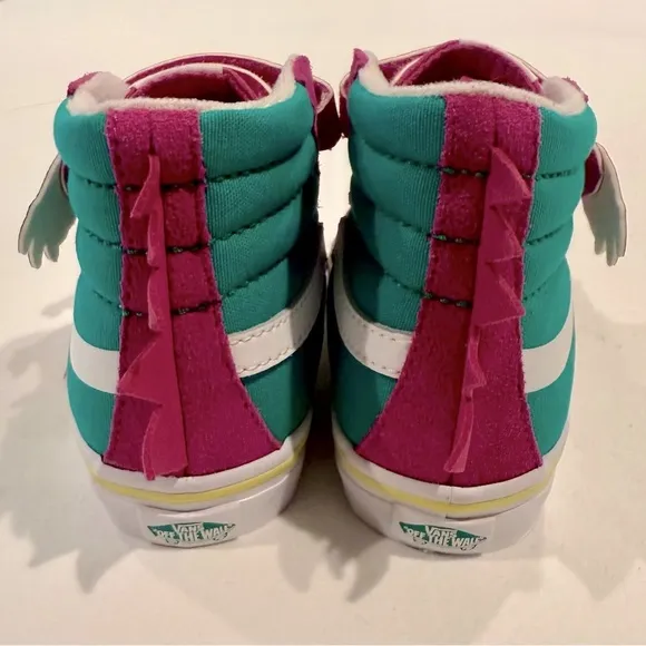 New Vans Dino SK-8 Hi Sneakers Boys 10 Girls Velcro Elastic Laces Suede Canvas