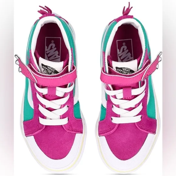 New Vans Dino SK-8 Hi Sneakers Boys 10 Girls Velcro Elastic Laces Suede Canvas