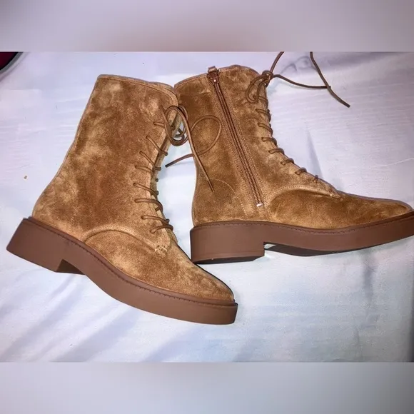 🔥NEW🔥 VINCE Kady Golden Tan Suede Waterproof Combat Boot Women's 5