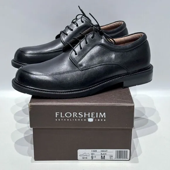 New With Box Florsheim Hadley Black Leather Oxford Comfort Shoes Men’s Size 9.5M