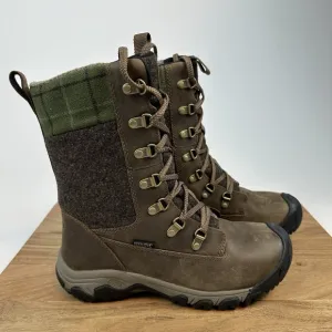New Womens Keen Greta Tall Brown Leather Insulated Waterproof Snow Boots Size 7