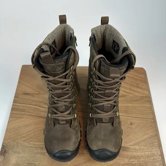New Womens Keen Greta Tall Brown Leather Insulated Waterproof Snow Boots Size 7