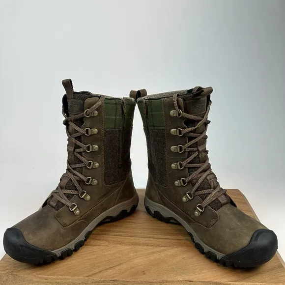 New Womens Keen Greta Tall Brown Leather Insulated Waterproof Snow Boots Size 7