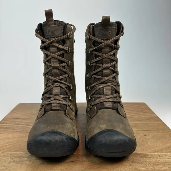 New Womens Keen Greta Tall Brown Leather Insulated Waterproof Snow Boots Size 7