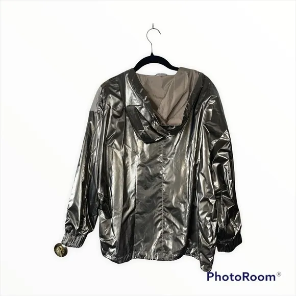 NEW ZARA Blogger Favorite Silver &amp; Gold Metallic Color Block Jacket Size Small