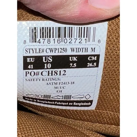 NIB Carhartt Boots 10” Waterproof Wellington Women 10M