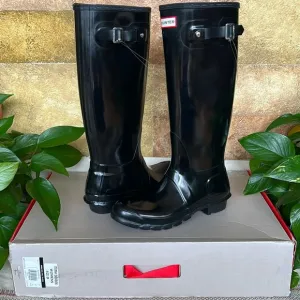 NIB Hunter Women's Waterproof Original Tall Gloss Knee High Rain Boots, Size 9