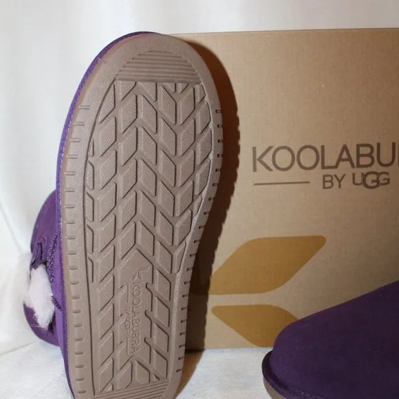 NIB UGG KOOLABURRA GIRL'S SUEDE FUR LINED MINI‎ BOW BOOTS PURPLE