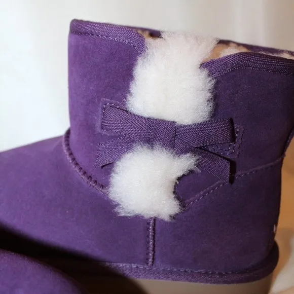 NIB UGG KOOLABURRA GIRL'S SUEDE FUR LINED MINI‎ BOW BOOTS PURPLE