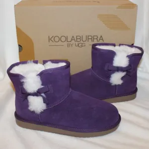 NIB UGG KOOLABURRA GIRL'S SUEDE FUR LINED MINI‎ BOW BOOTS PURPLE