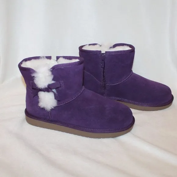 NIB UGG KOOLABURRA GIRL'S SUEDE FUR LINED MINI‎ BOW BOOTS PURPLE