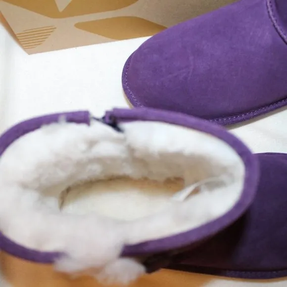 NIB UGG KOOLABURRA GIRL'S SUEDE FUR LINED MINI‎ BOW BOOTS PURPLE