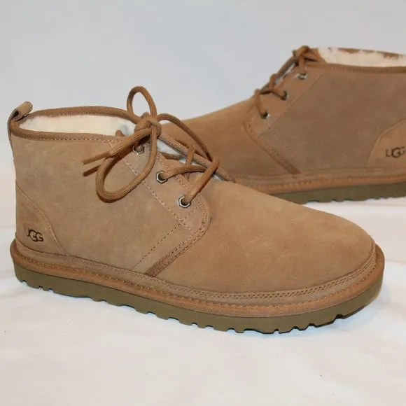 NIB UGG MEN'S NEUMEL CHUKKA SUEDE SHEARLING LINED ANKLE‎ BOOTS CHESTNUT