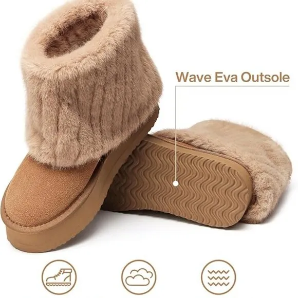 Niche Cream Fluffy Faux Fur Lined Short Snow Boots For Women, Warm Winter