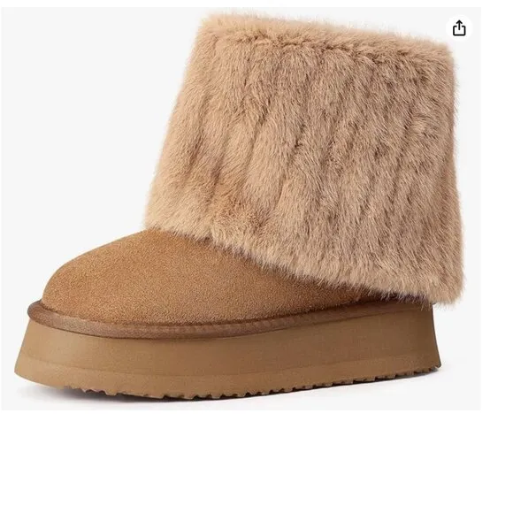 Niche Cream Fluffy Faux Fur Lined Short Snow Boots For Women, Warm Winter