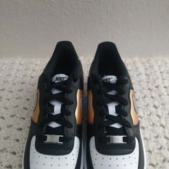 Nike Air Force 1 Low 'Black Gold Metallic Silver' size 7y
