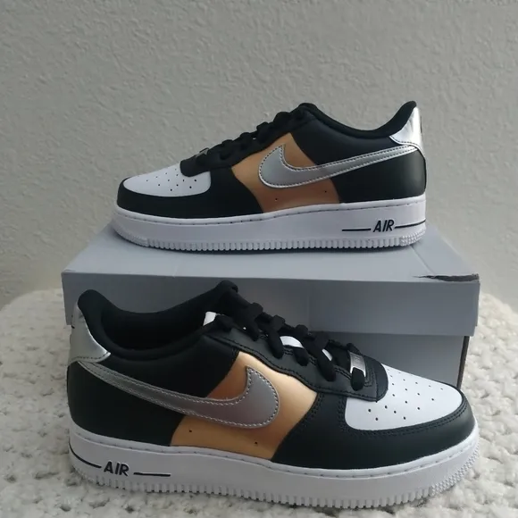 Nike Air Force 1 Low 'Black Gold Metallic Silver' size 7y