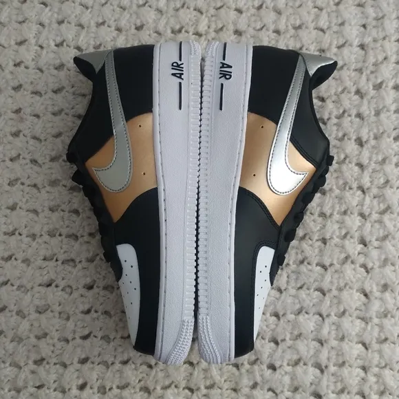 Nike Air Force 1 Low 'Black Gold Metallic Silver' size 7y