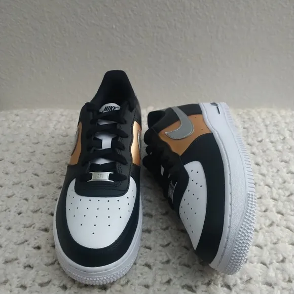 Nike Air Force 1 Low 'Black Gold Metallic Silver' size 7y