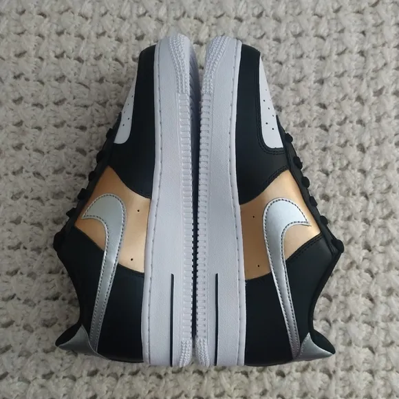 Nike Air Force 1 Low 'Black Gold Metallic Silver' size 7y