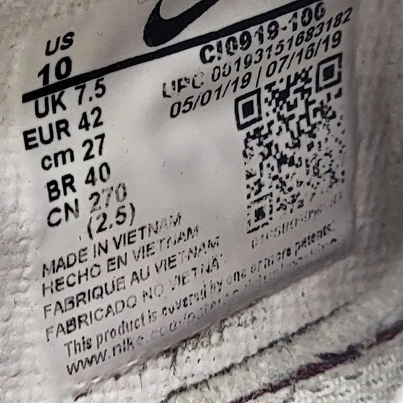 Nike Air Force 1 Shadow Triple White Sneaker Shoes Womens Size 10 - CI0919-100