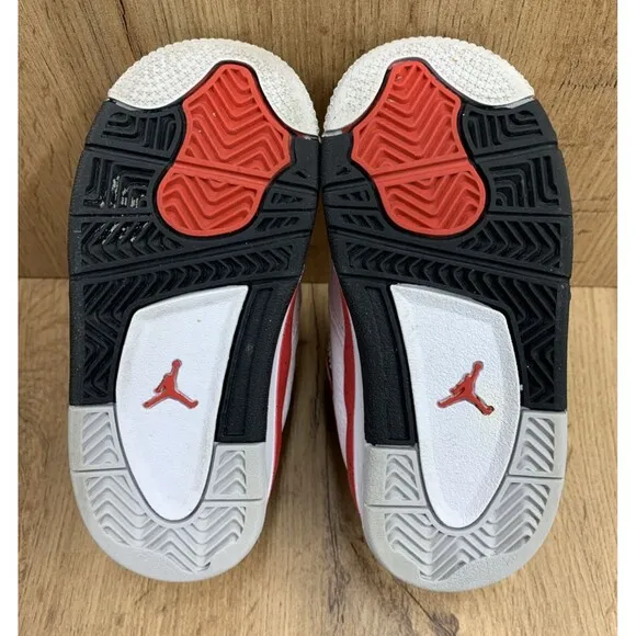 Nike Air Jordan 4 Retro Athletic Shoes Sneakers Boys Size 10C White BQ7670-161