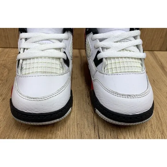 Nike Air Jordan 4 Retro Athletic Shoes Sneakers Boys Size 10C White BQ7670-161