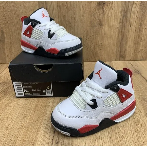 Nike Air Jordan 4 Retro Athletic Shoes Sneakers Boys Size 10C White BQ7670-161
