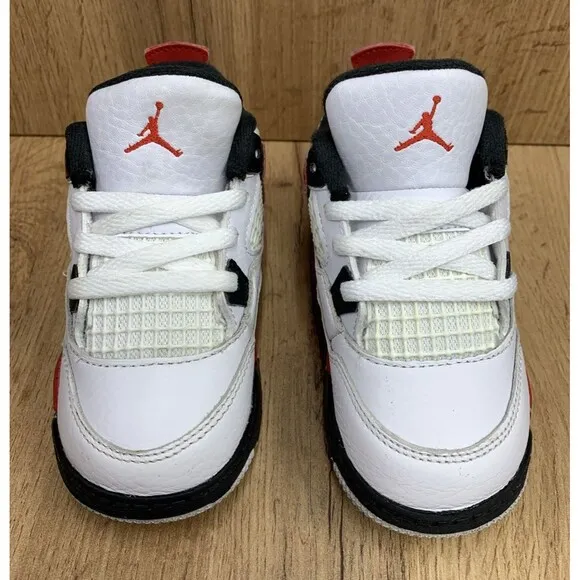 Nike Air Jordan 4 Retro Athletic Shoes Sneakers Boys Size 10C White BQ7670-161