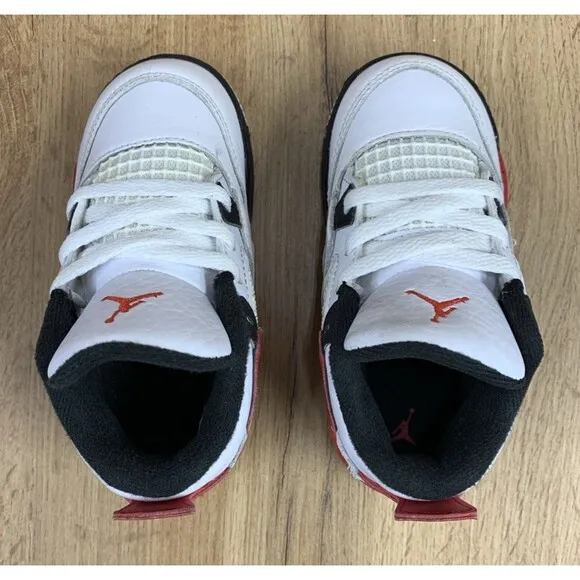 Nike Air Jordan 4 Retro Athletic Shoes Sneakers Boys Size 10C White BQ7670-161