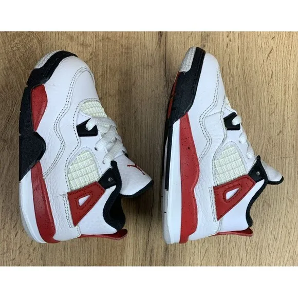 Nike Air Jordan 4 Retro Athletic Shoes Sneakers Boys Size 10C White BQ7670-161