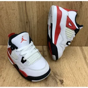 Nike Air Jordan 4 Retro Athletic Shoes Sneakers Boys Size 10C White BQ7670-161
