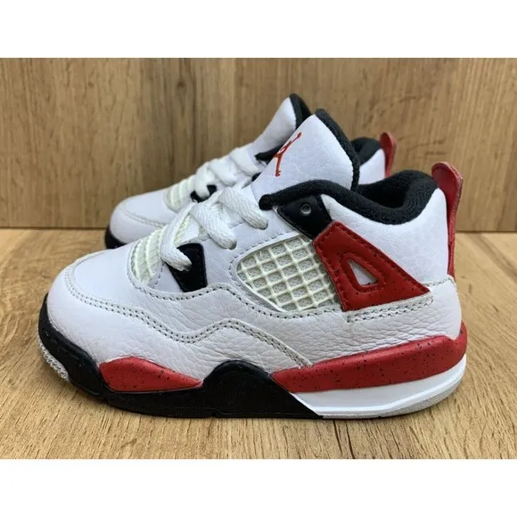 Nike Air Jordan 4 Retro Athletic Shoes Sneakers Boys Size 10C White BQ7670-161
