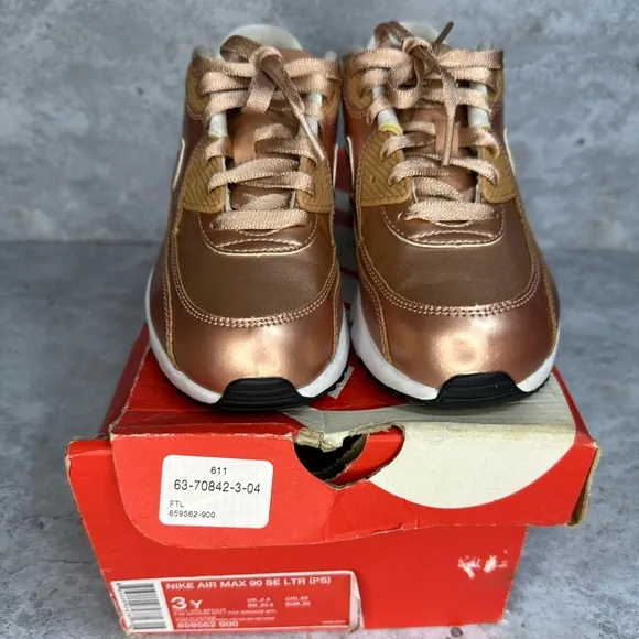 Nike Air Max 90 SE Metallic Rose Gold Bronze Shoes Sneakers 3Y