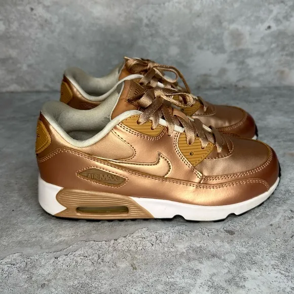 Nike Air Max 90 SE Metallic Rose Gold Bronze Shoes Sneakers 3Y