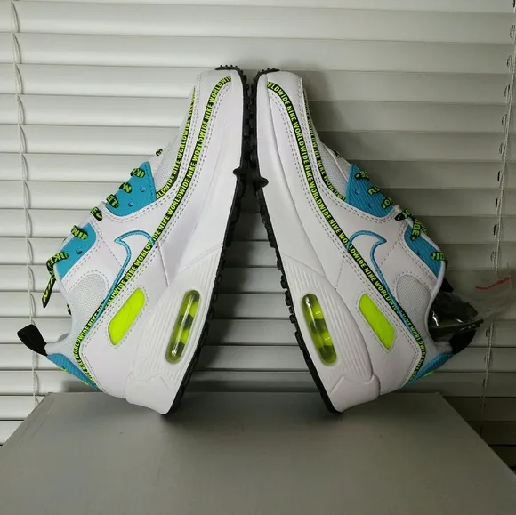 Nike Air Max 90 White Neon Green Sneakers Shoes Size 4 Youth