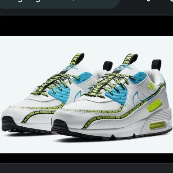 Nike Air Max 90 White Neon Green Sneakers Shoes Size 4 Youth