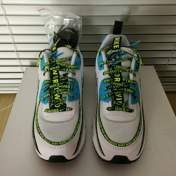 Nike Air Max 90 White Neon Green Sneakers Shoes Size 4 Youth