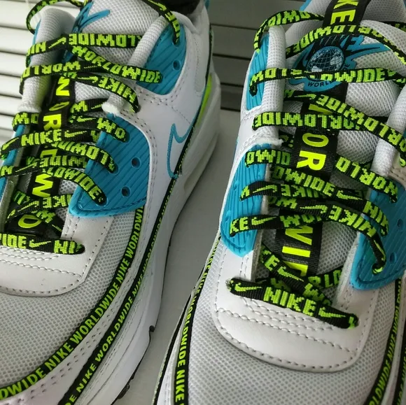 Nike Air Max 90 White Neon Green Sneakers Shoes Size 4 Youth