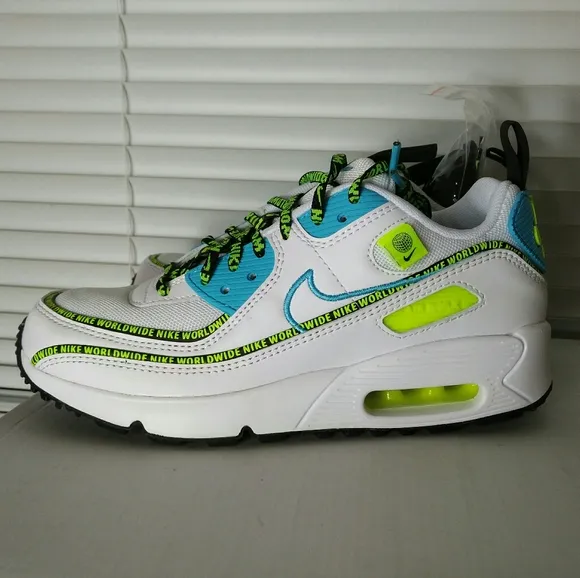 Nike Air Max 90 White Neon Green Sneakers Shoes Size 4 Youth