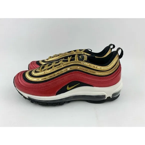 Nike Air Max 97 Red Gold Sequin Women's Sneaker Shoes Metallic