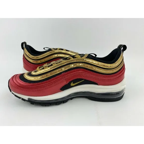Nike Air Max 97 Red Gold Sequin Women's Sneaker Shoes Metallic