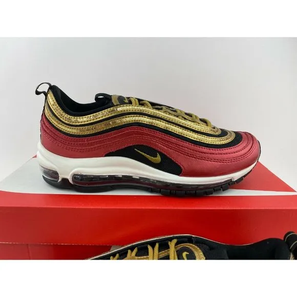 Nike Air Max 97 Red Gold Sequin Women's Sneaker Shoes Metallic